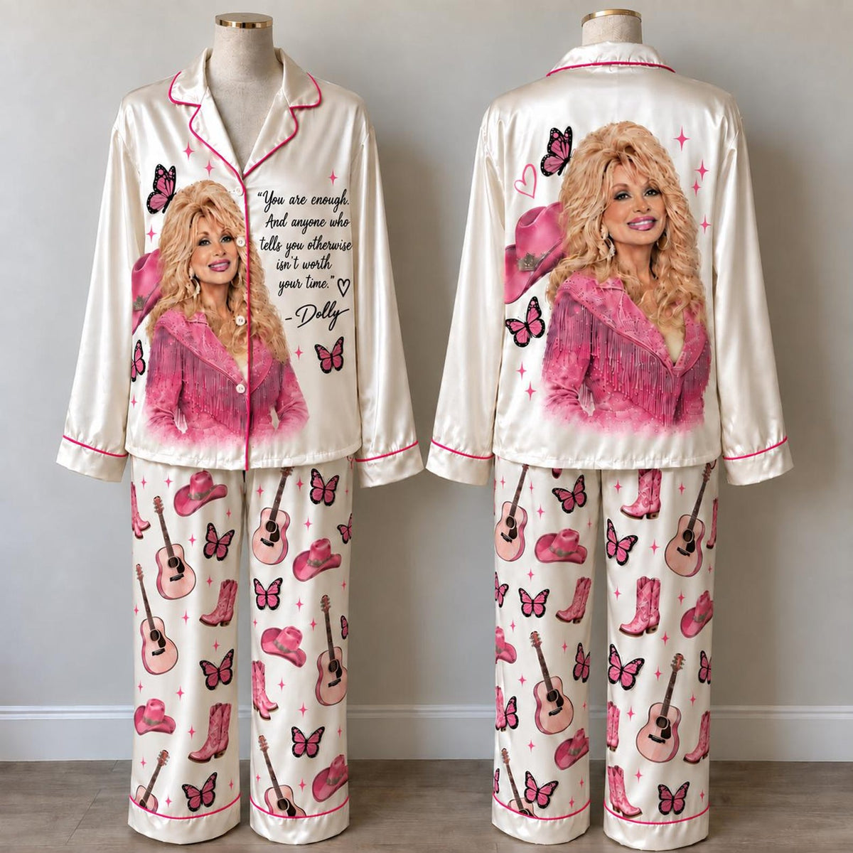 You Are Enough Dolly Pajamas, Dolly Parton Satin PJ Set, Country Music Holiday Sleepwear 686308 WFD