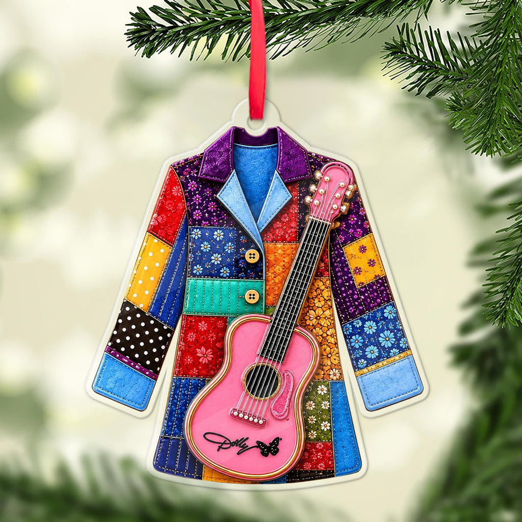 Dolly Parton Coat Of Many Colors Acrylic Ornament, Dolly Pink Guitar Christmas Ornament 686152