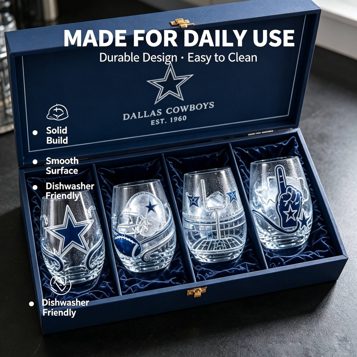 🏈Dallas Cowboys 4-Piece Glass Set – A Must-Have For True Cowboys Fans