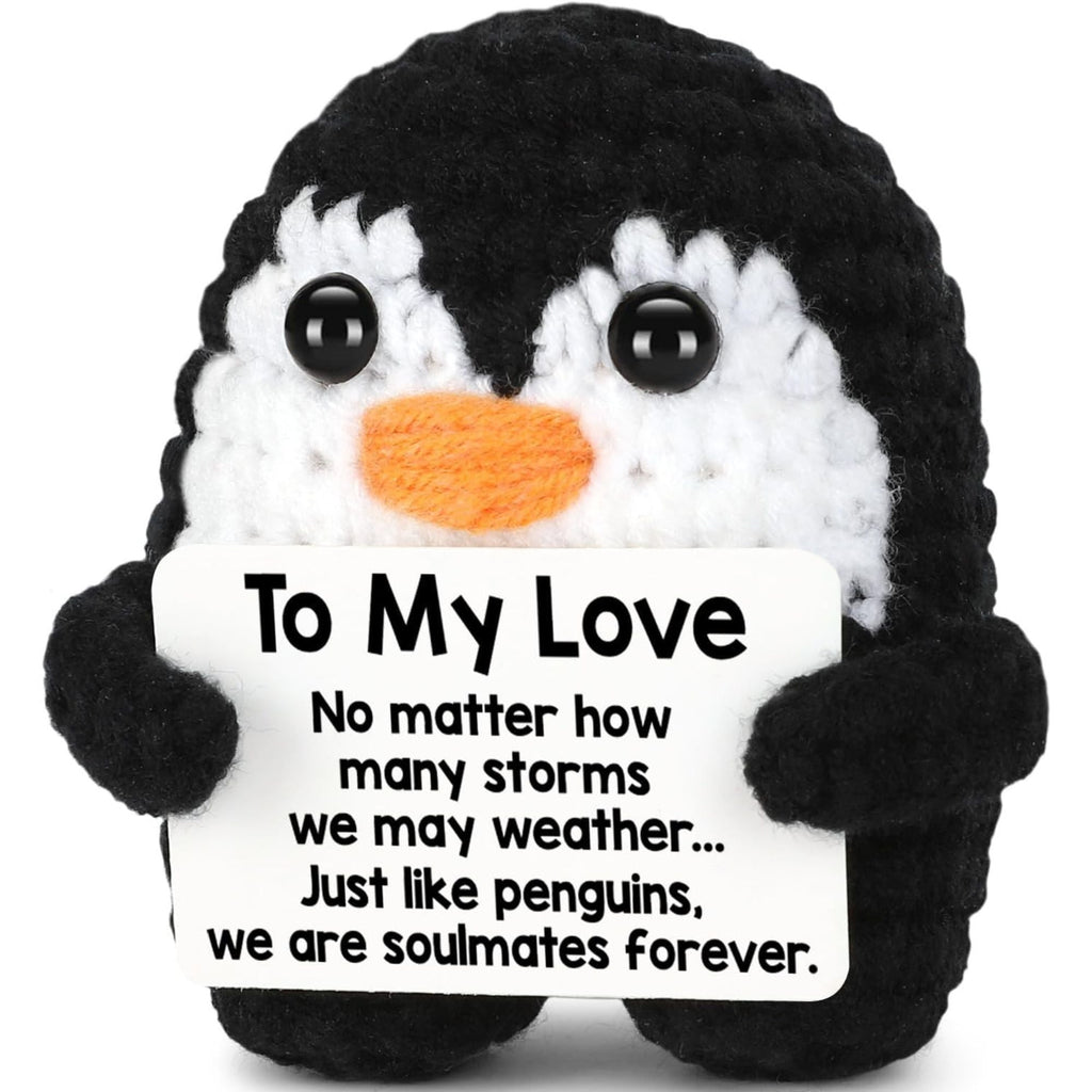 Positive Crochet Penguin, Personalized Crochet Penguin, Gift for Him, Gift For Her, Handmade Crochet Penguin 683934