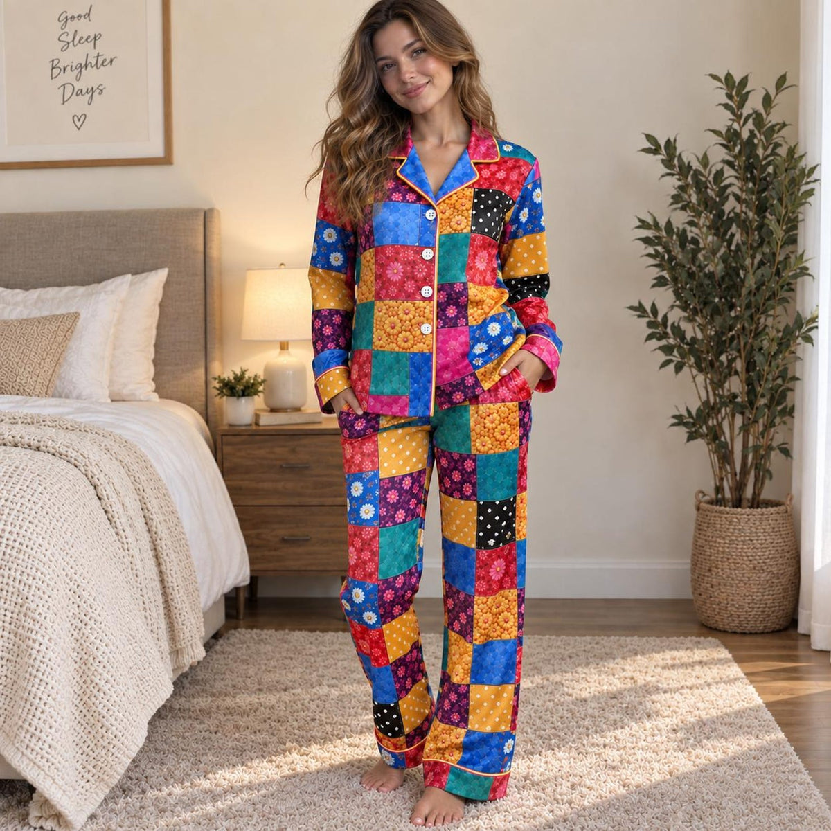 Dolly Coat Of Many Colors Pajamas, Dolly Parton Satin PJ Set, Country Music Holiday Sleepwear 686309 WFD