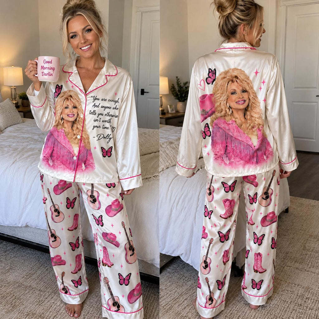 You Are Enough Dolly Pajamas, Dolly Parton Satin PJ Set, Country Music Holiday Sleepwear 686308 WFD