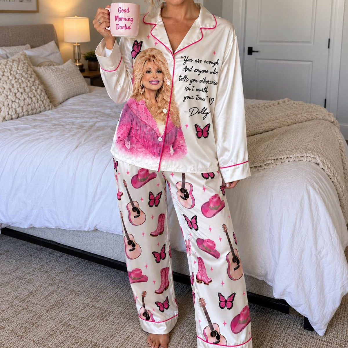 You Are Enough Dolly Pajamas, Dolly Parton Satin PJ Set, Country Music Holiday Sleepwear 686308 WFD