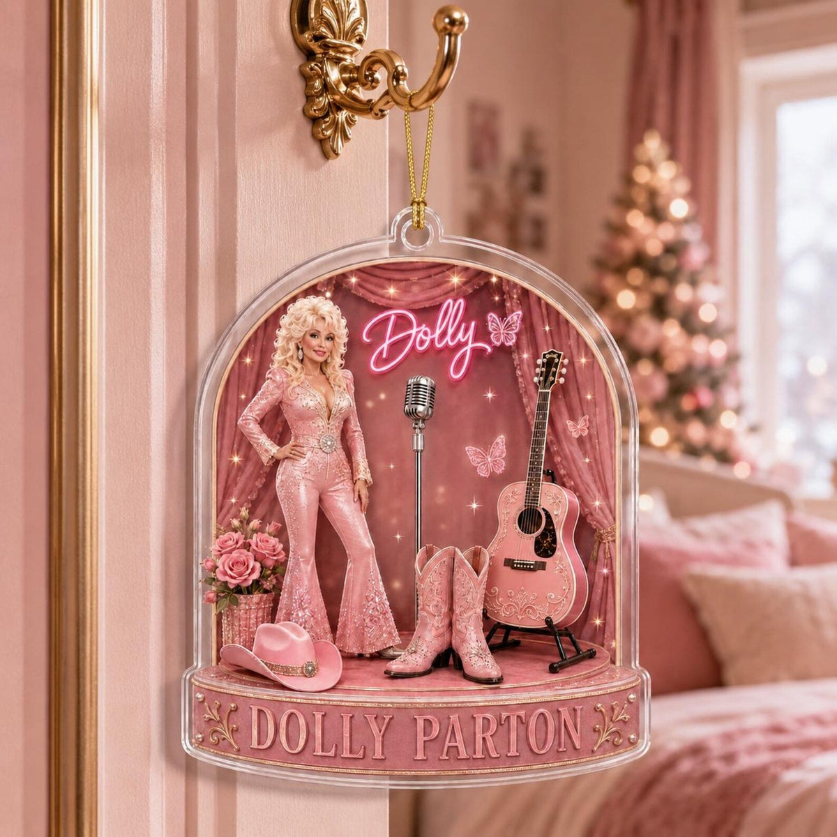 Dolly Parton Memorial Acrylic Ornament, Pink Country Music Tribute Christmas Decor 686101
