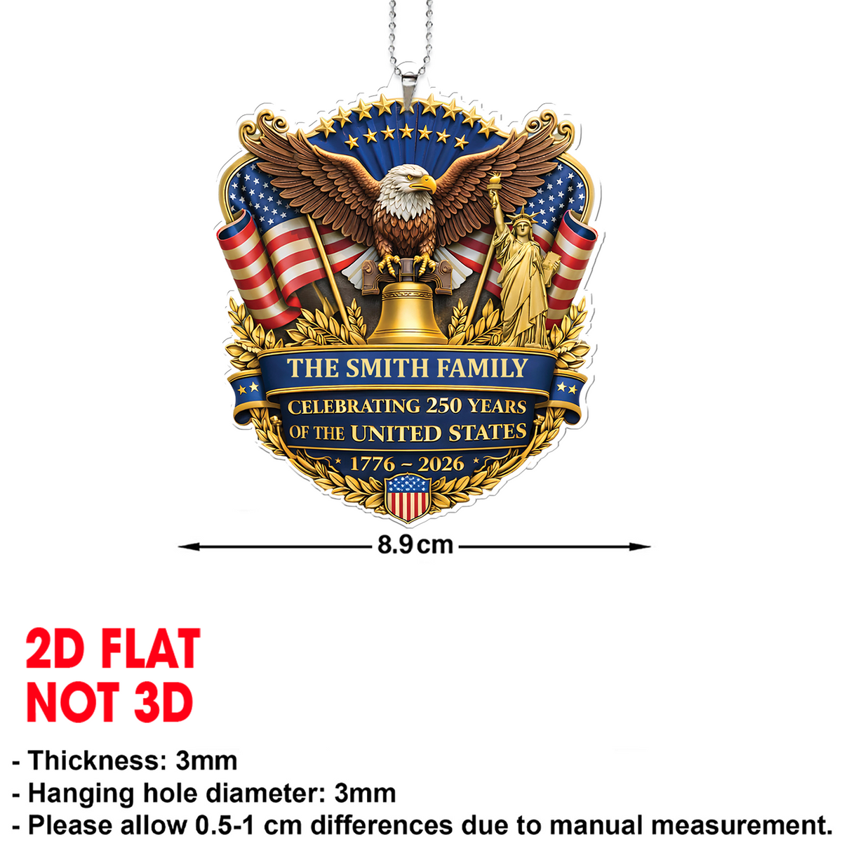 Personalized 250 Years Anniversary America Car Ornament | Patriotic 1776–2026 Semiquincentennial Ornament 684570