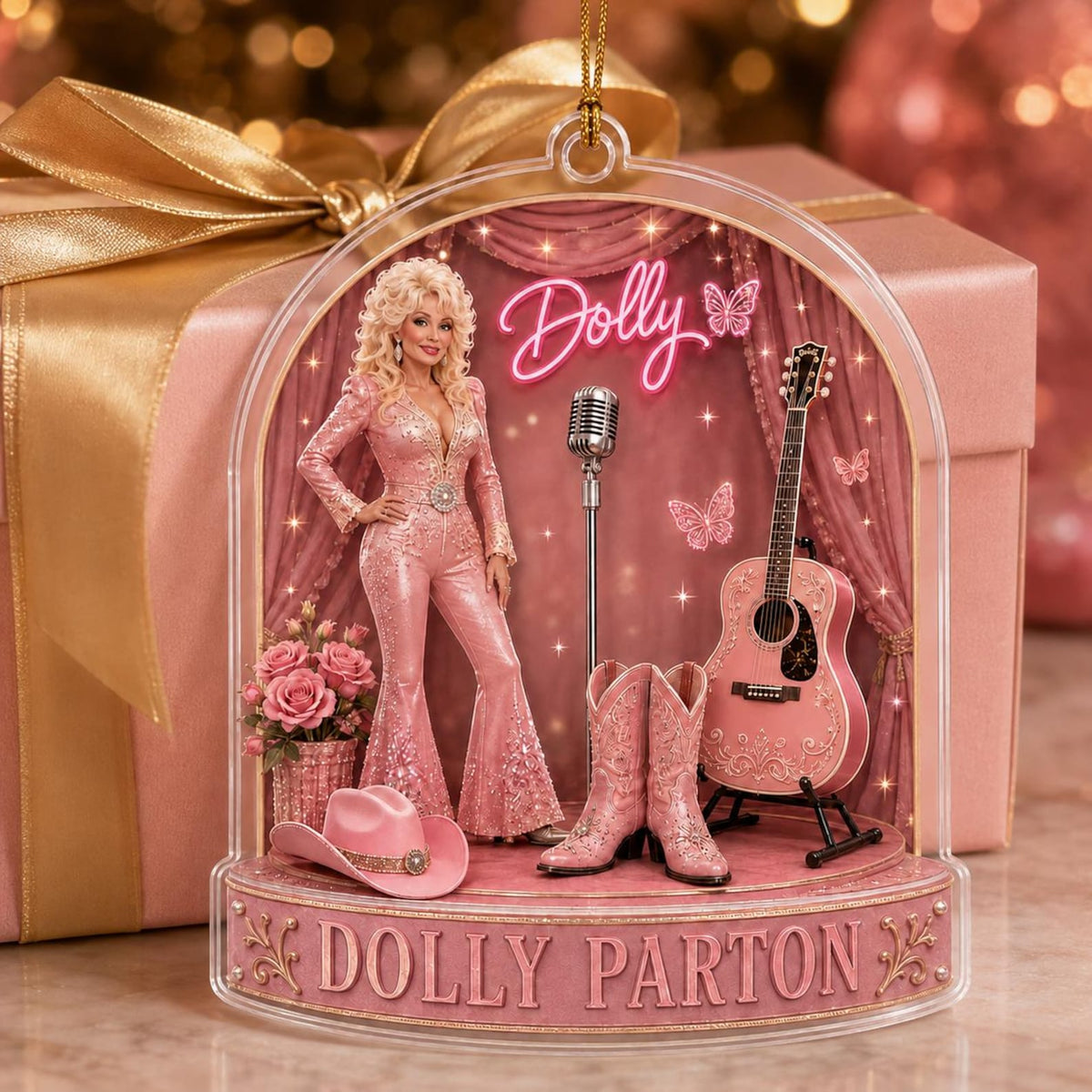 Dolly Parton Memorial Acrylic Ornament, Pink Country Music Tribute Christmas Decor 686101