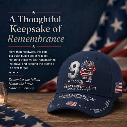 Baseballkappe zum 25. Jahrestag von 9/11 – We Will Never Forget – Patriotische Gedenk-Cap für Damen und Herren 🧢