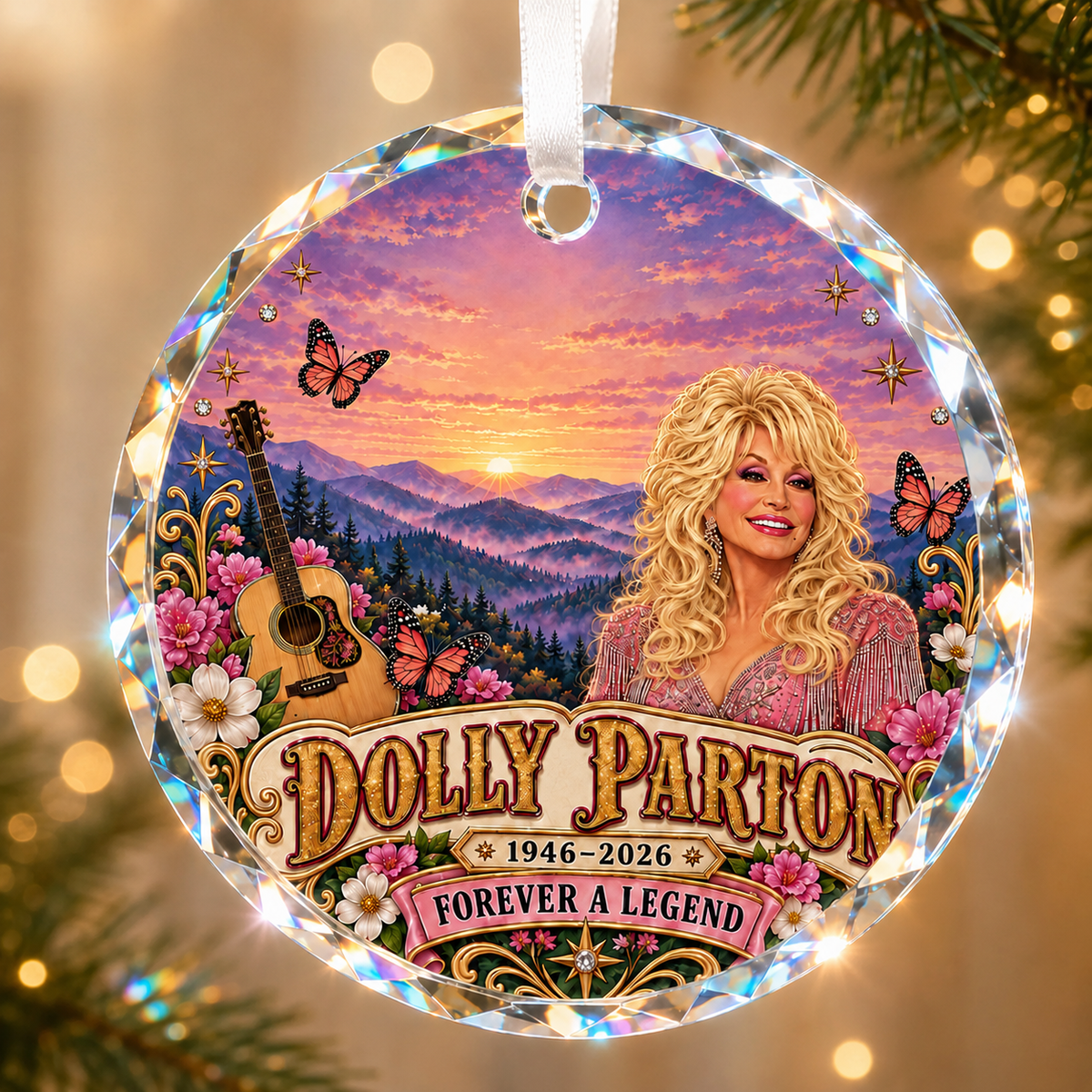 Dolly Parton Memorial Glass Ornament, 1946–2026 Country Music Tribute, Christmas Keepsake Gift for Dolly Fans 686093
