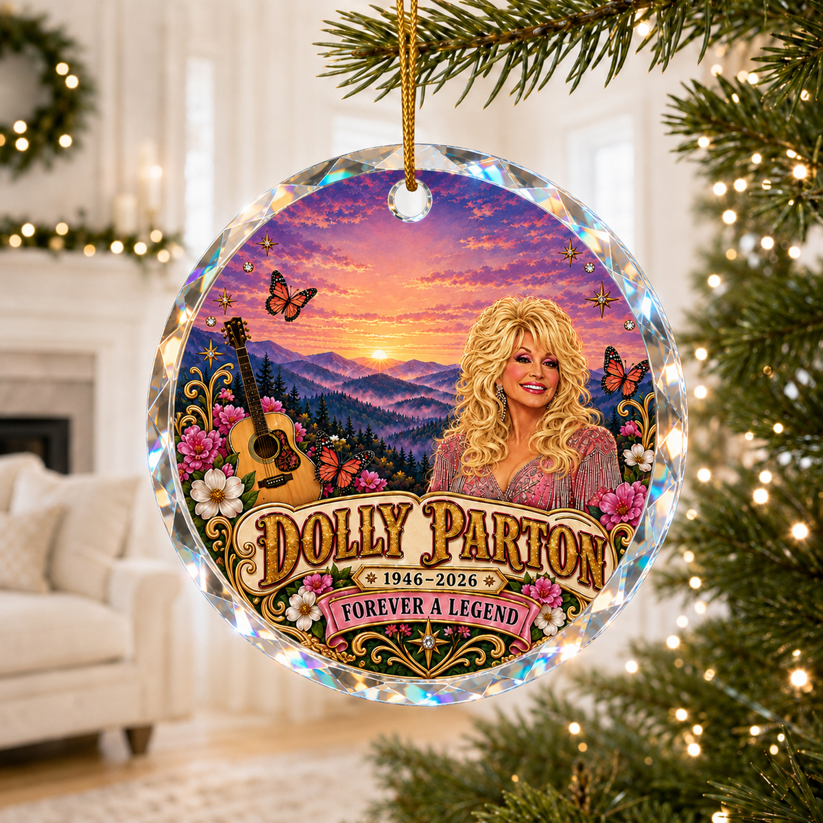 Dolly Parton Memorial Glass Ornament, 1946–2026 Country Music Tribute, Christmas Keepsake Gift for Dolly Fans 686093