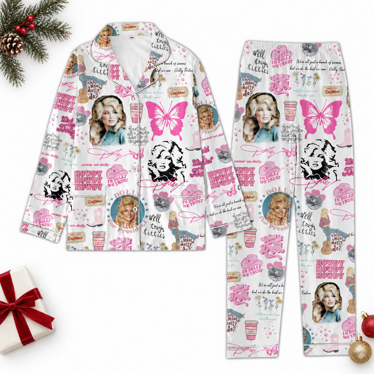 Dolly Parton President We Trust Pajamas, Dolly Parton Satin PJ Set, Country Music Holiday Sleepwear 686257