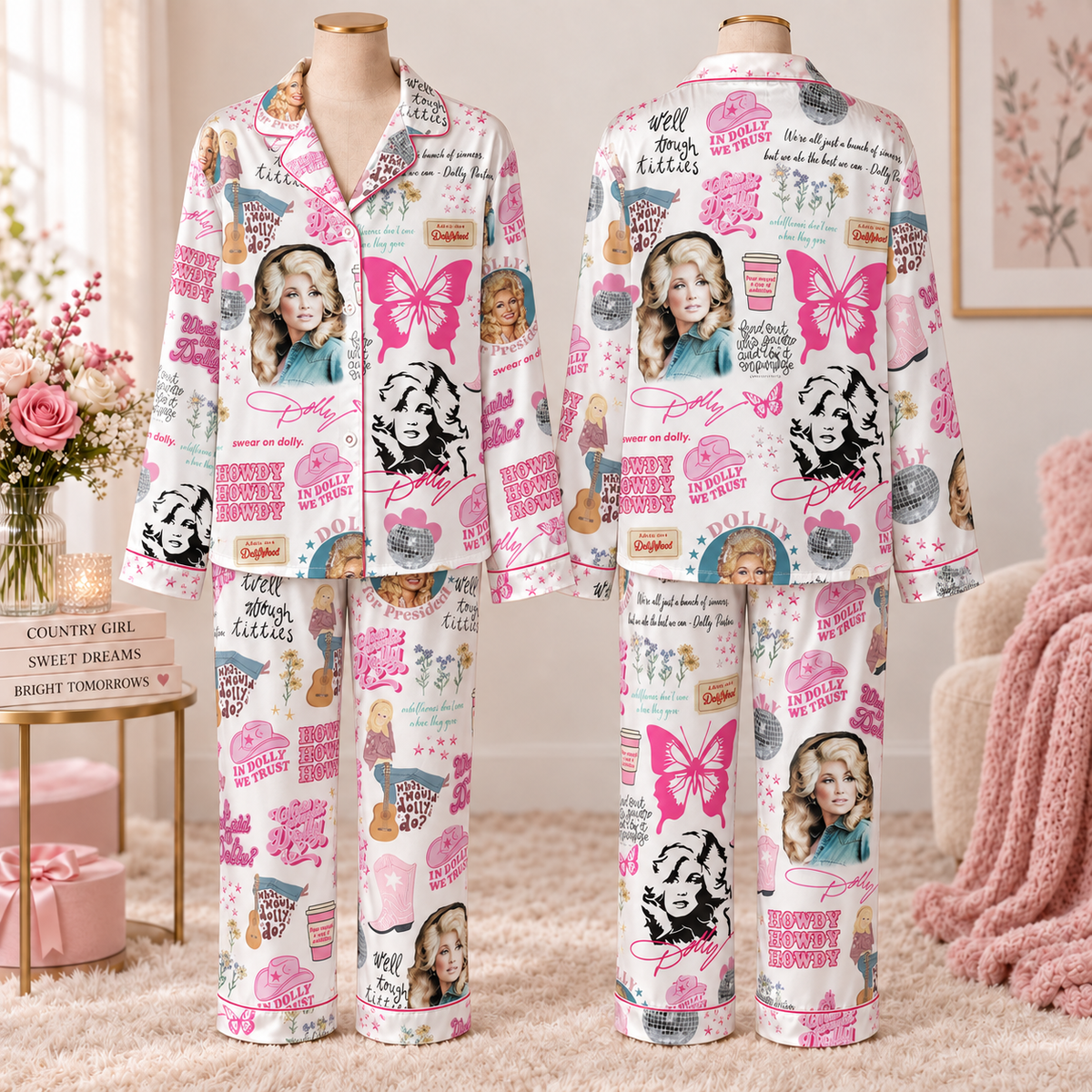 Dolly Parton President We Trust Pajamas, Dolly Parton Satin PJ Set, Country Music Holiday Sleepwear 686257