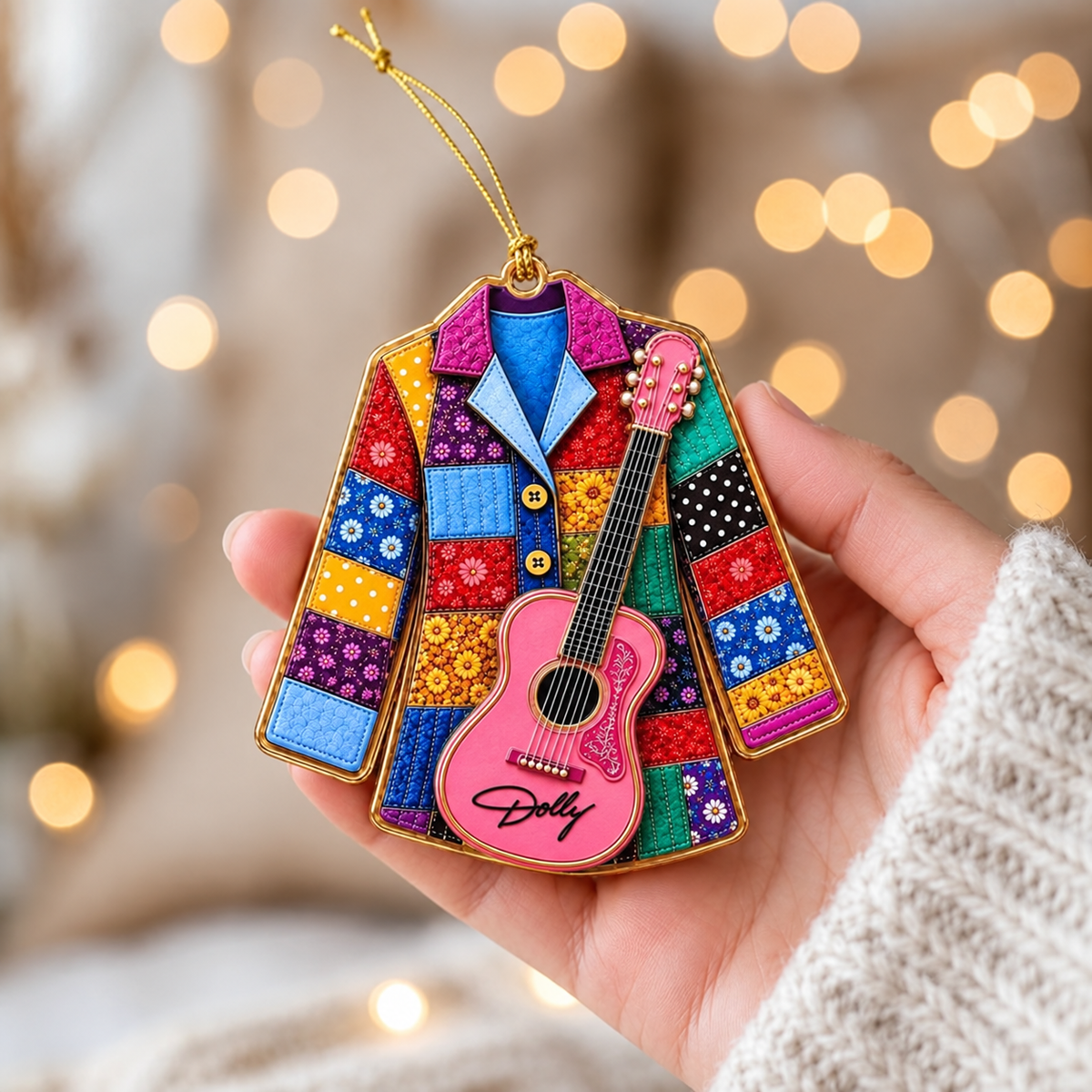 Dolly Coat of Many Colors Acrylic Ornament, Pink Guitar Christmas Ornament, Dolly Parton Fan Gift 686273