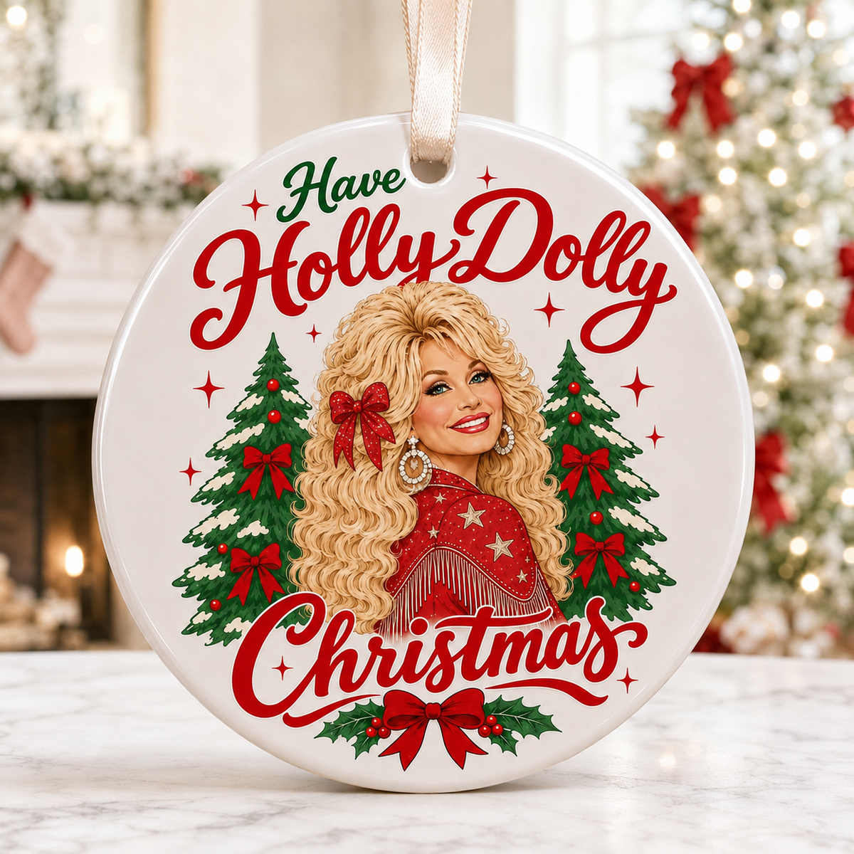 Have a Holly Dolly Christmas Ceramic Ornament, Country Music Legend Memorial Keepsake, Dolly Parton Gift 686108