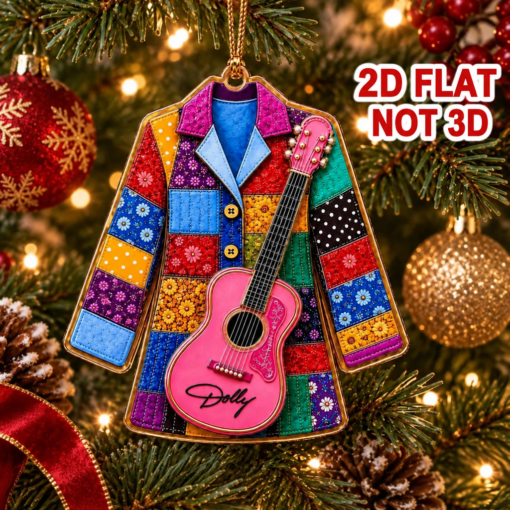 Dolly Coat of Many Colors Acrylic Ornament, Pink Guitar Christmas Ornament, Dolly Parton Fan Gift 686273