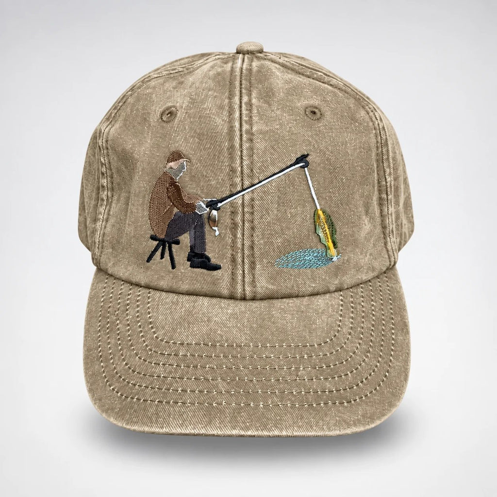 🎣 Catch of the Day Interactive Fishing Cap – Vintage Washed Moving Fish Hat