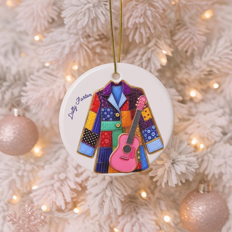 Dolly Parton Christmas Ornament, Coat of Many Colors Ceramic Ornament, Dolly Tribute Keepsake 686254