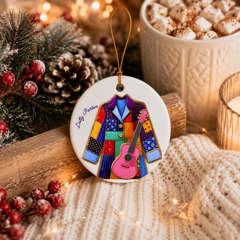 Dolly Parton Christmas Ornament, Coat of Many Colors Ceramic Ornament, Dolly Tribute Keepsake 686254