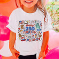 Happy 250 Years Kids T-Shirt, 1776–2026 USA Anniversary Shirt, Patriotic Doodle America Tee for Kids 684926