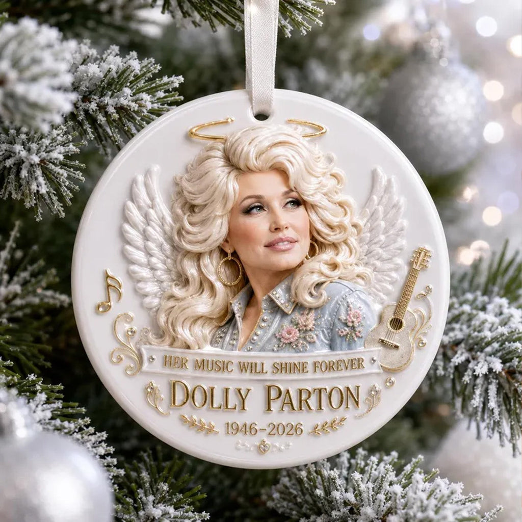 Dolly Parton Angel 3D Relief White Ceramic Ornament, Country Music Legend Memorial Christmas Ornament 686143