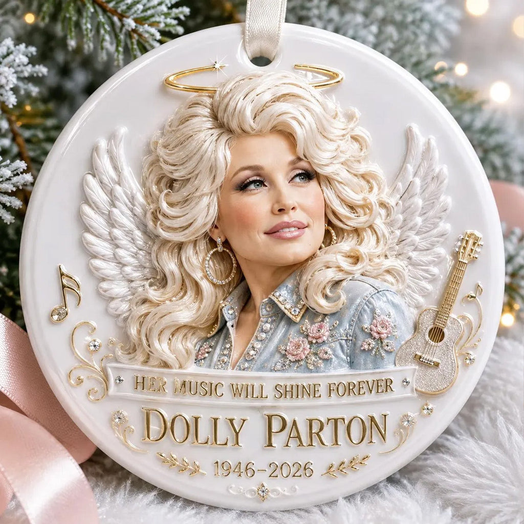 Dolly Parton Angel 3D Relief White Ceramic Ornament, Country Music Legend Memorial Christmas Ornament 686143