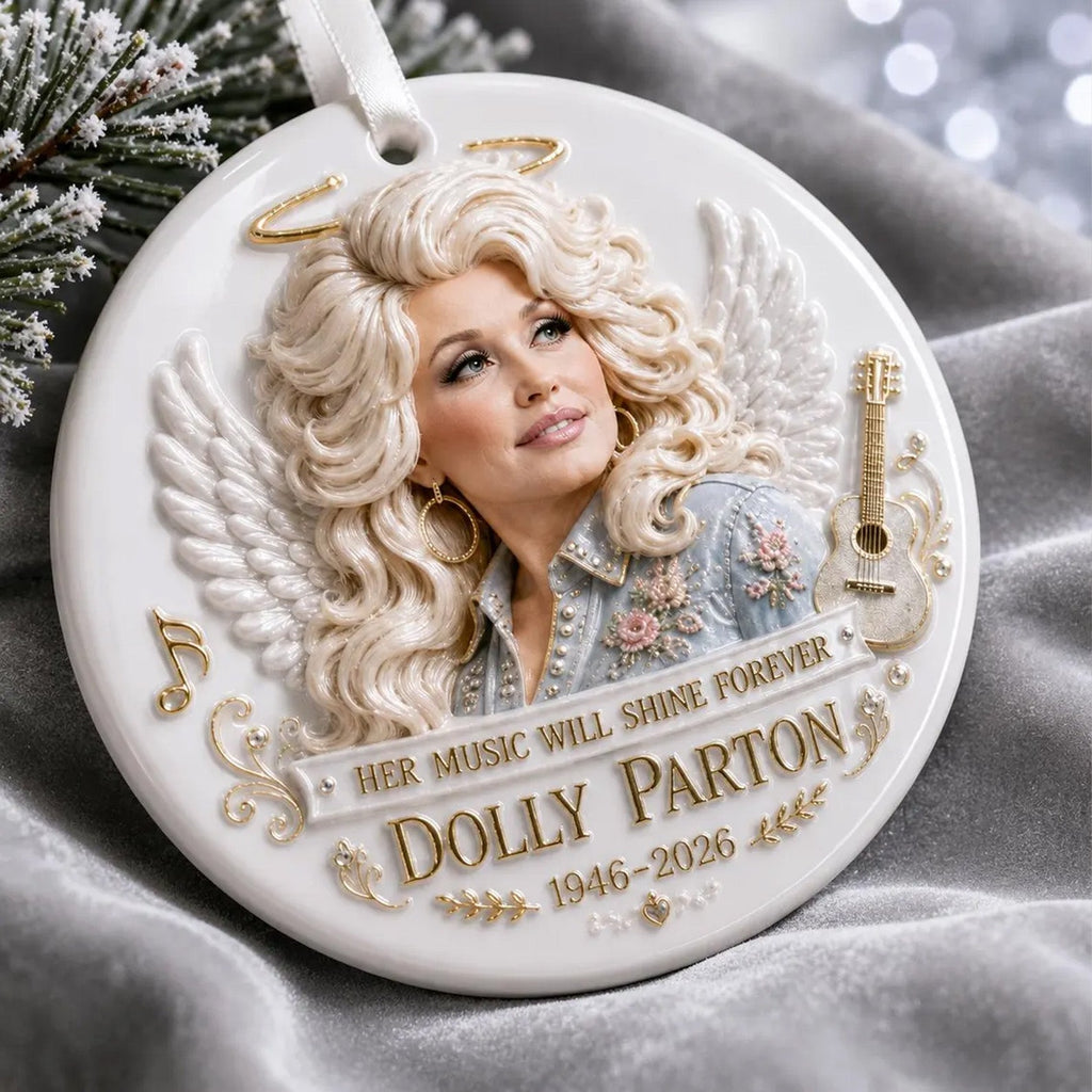 Dolly Parton Angel 3D Relief White Ceramic Ornament, Country Music Legend Memorial Christmas Ornament 686143