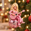 Dolly Parton 3D Relief White Acrylic Ornament, Pink Disco Ball Country Music Christmas Ornament 686094