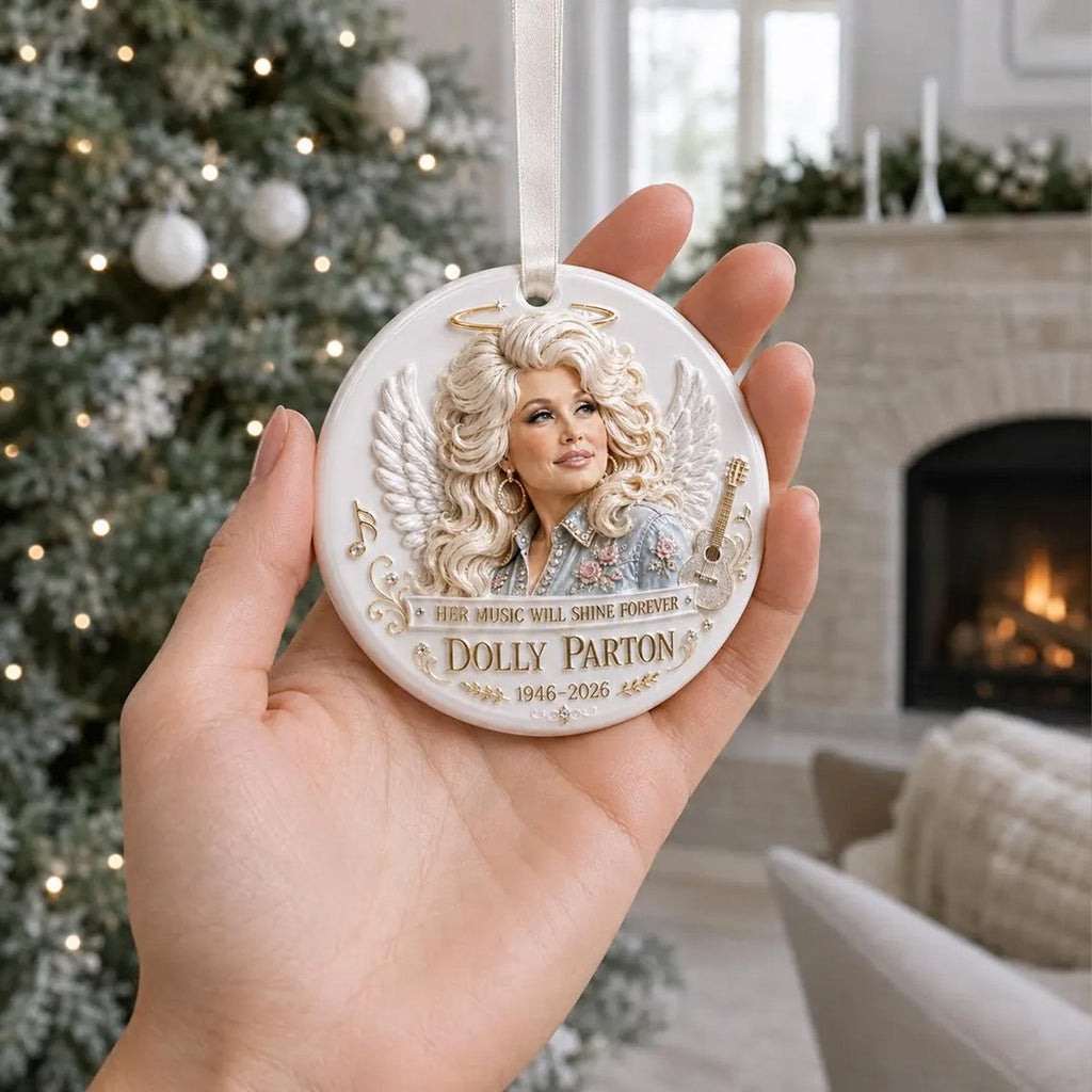 Dolly Parton Angel 3D Relief White Ceramic Ornament, Country Music Legend Memorial Christmas Ornament 686143