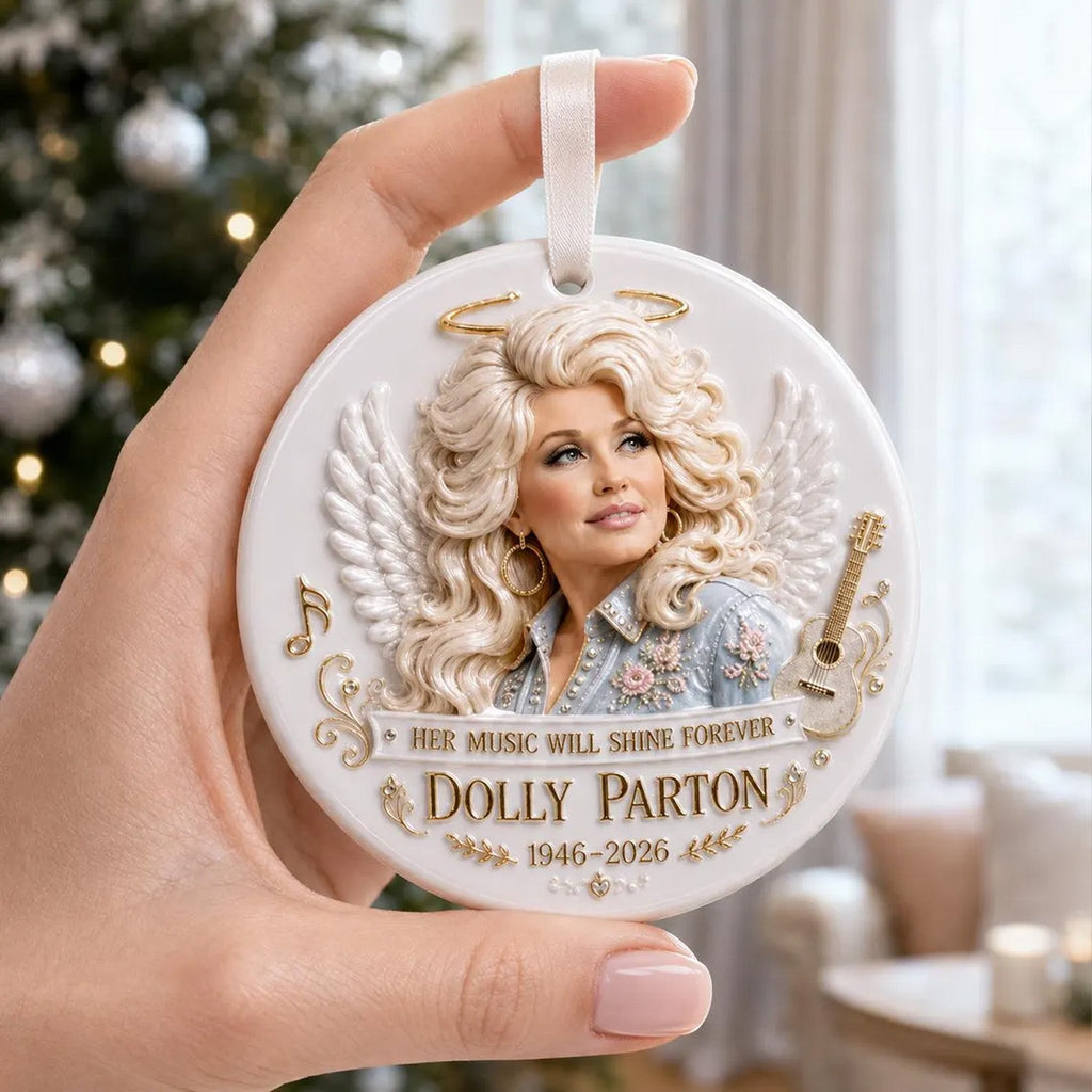 Dolly Parton Angel 3D Relief White Ceramic Ornament, Country Music Legend Memorial Christmas Ornament 686143