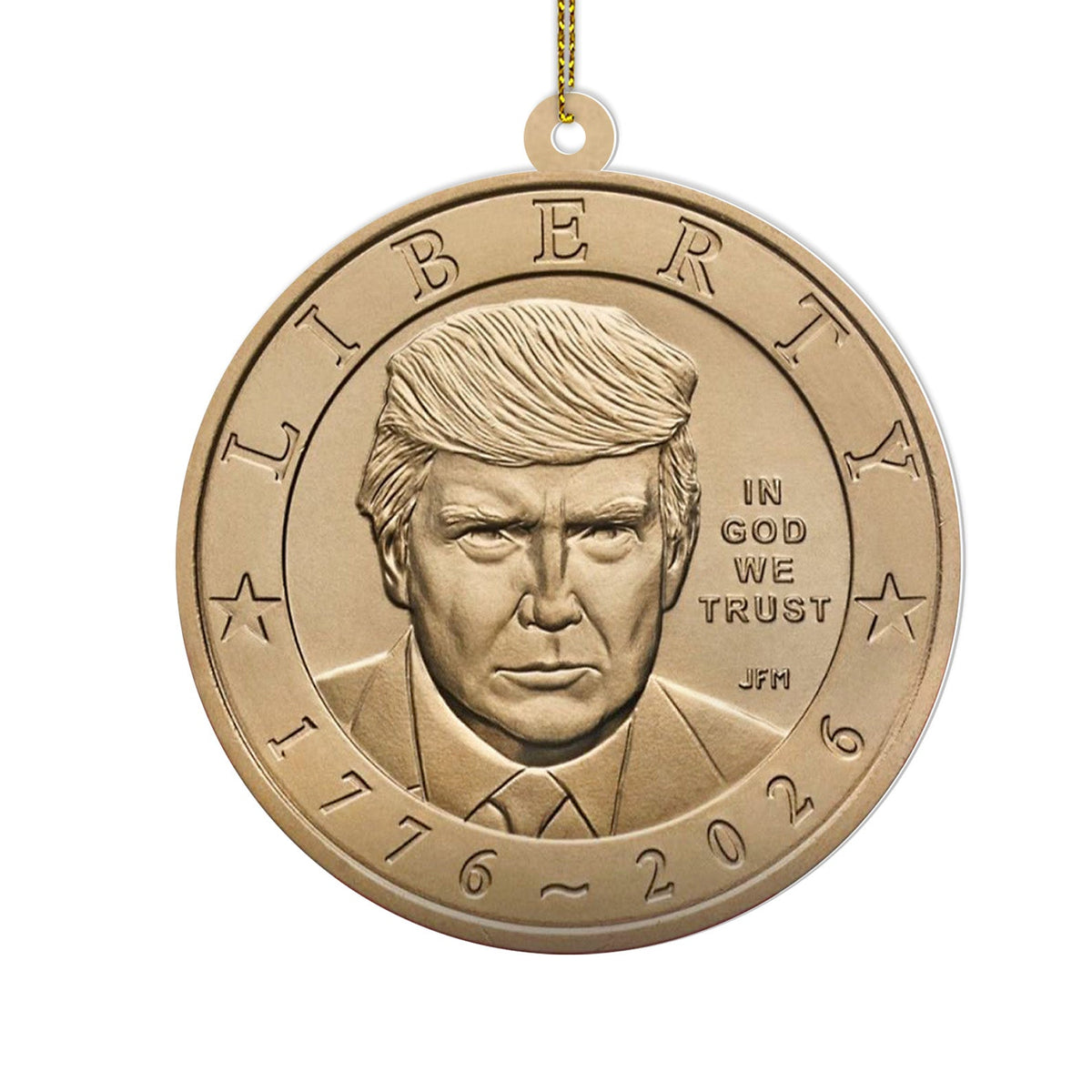Trump One Dollar Coin 250th Anniversary Stainless Steel Ornament 2-Sided, Donald Trump $1 Coin Christmas Ornament, Patriotic USA Gift 686132
