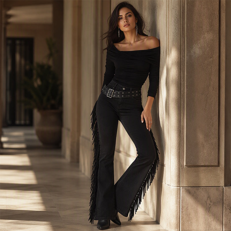 ✨Damen-Schlagjeans mit hoher Taille und Fransen an der Seite✨𝘒𝘢𝘶𝘧𝘦 2 𝘶𝘯𝘥 𝘦𝘳𝘩𝘢𝘭𝘵𝘦 𝘻𝘶𝘴ä𝘵𝘻𝘭𝘪𝘤𝘩 8 % 𝘙𝘢𝘣𝘢𝘵𝘵