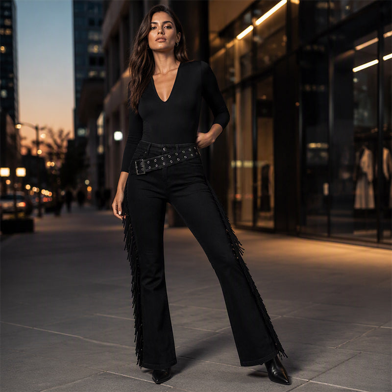 ✨Damen-Schlagjeans mit hoher Taille und Fransen an der Seite✨𝘒𝘢𝘶𝘧𝘦 2 𝘶𝘯𝘥 𝘦𝘳𝘩𝘢𝘭𝘵𝘦 𝘻𝘶𝘴ä𝘵𝘻𝘭𝘪𝘤𝘩 8 % 𝘙𝘢𝘣𝘢𝘵𝘵